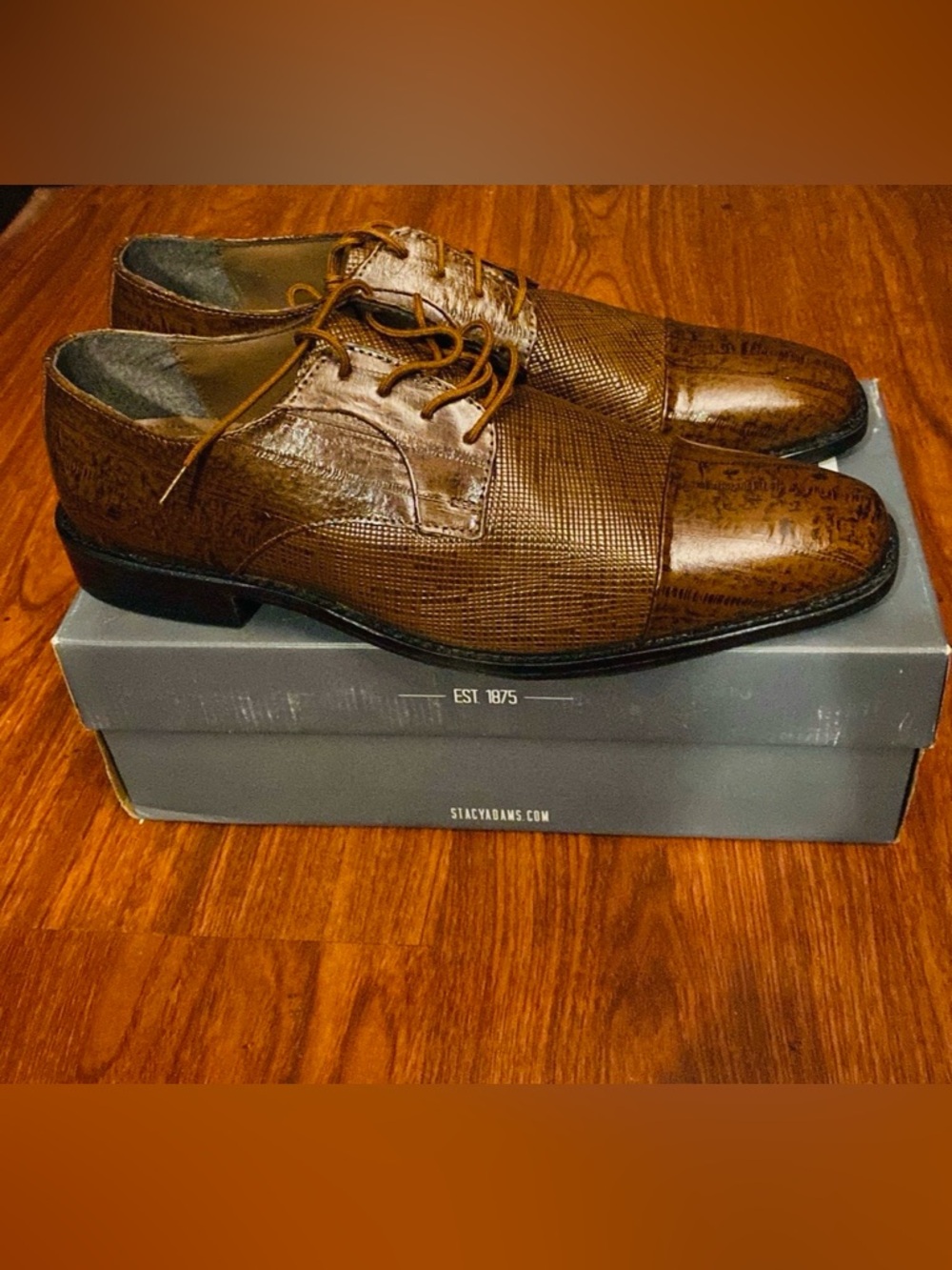 Men’s Stacy Adams Brown Animal Print Cap-Toe Lace-Up Dress Shoes Size 10 M